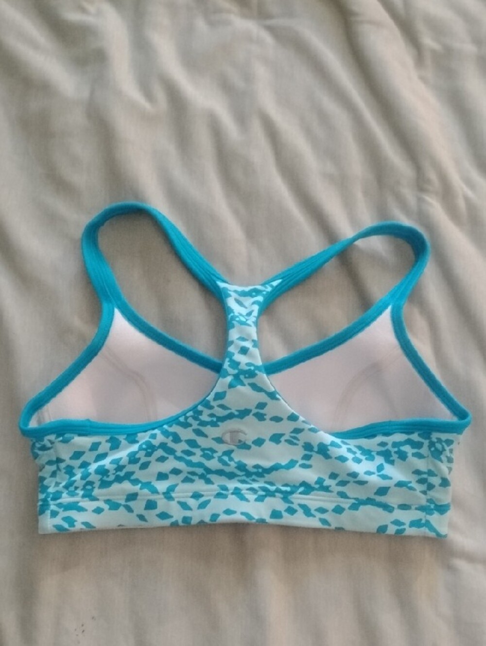 Champion White Sports Bra with Turquoise Trim - Picture 2 of 4